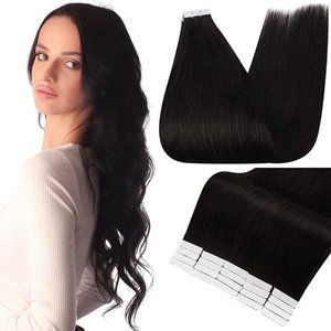 18" 100% Human Hair Tape In Extensions 20pcs 50g #1B Natural Black